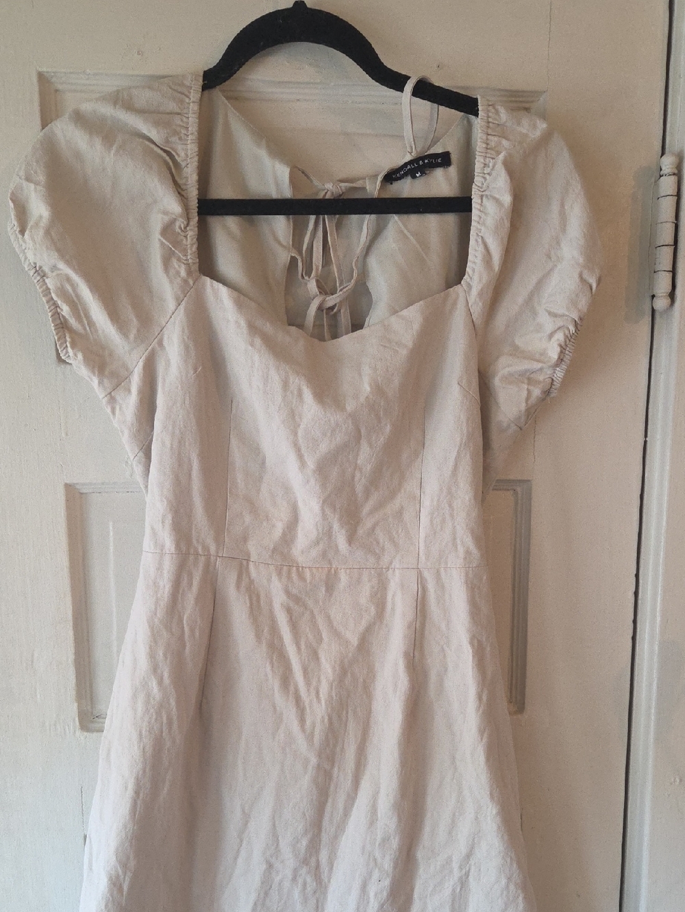Light Beige Square Neck Short Sleeve Dress